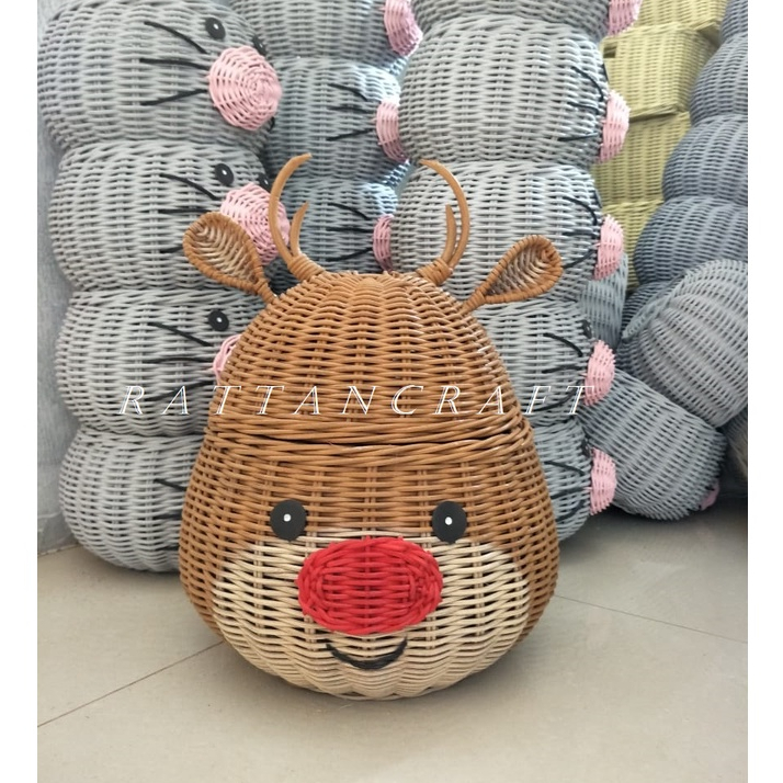 Keranjang Rotan Natal/Keranjang Karakter Kepala Rusa/Rotan Kepala Rusa/Keranjang Murah/Rotan Asli/Ro
