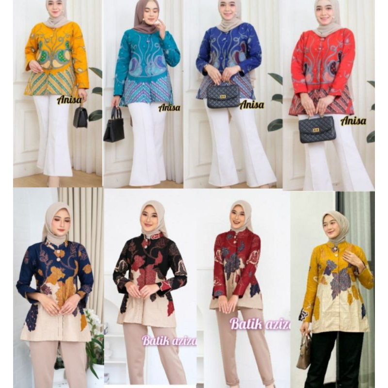 Blouse Batik Merah Kuning Biru Toska Hitam Navy/ Atasan Batik Wanita