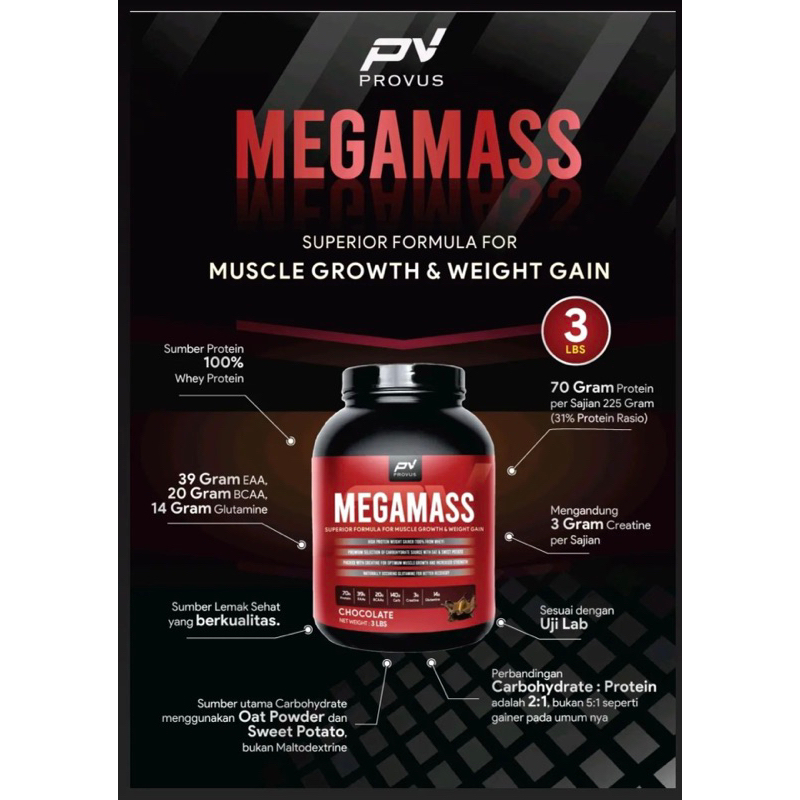 Provus Mega Mass 3 lbs Weight Gainer 2 lbs BPOM HALAL