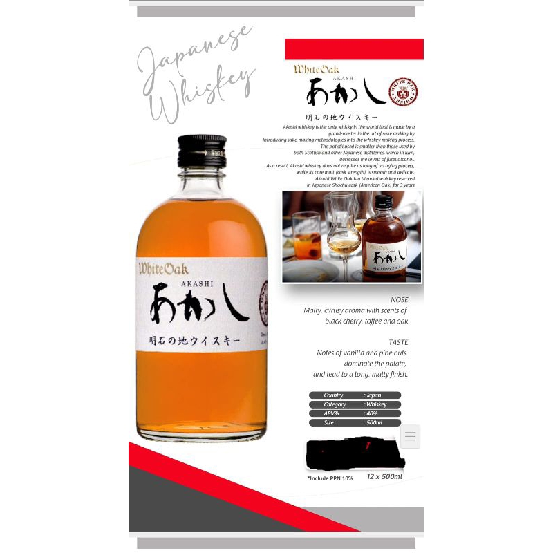 

AKASHI JAPANESE DRINK 40ABV-500ML 12 BOTOL
