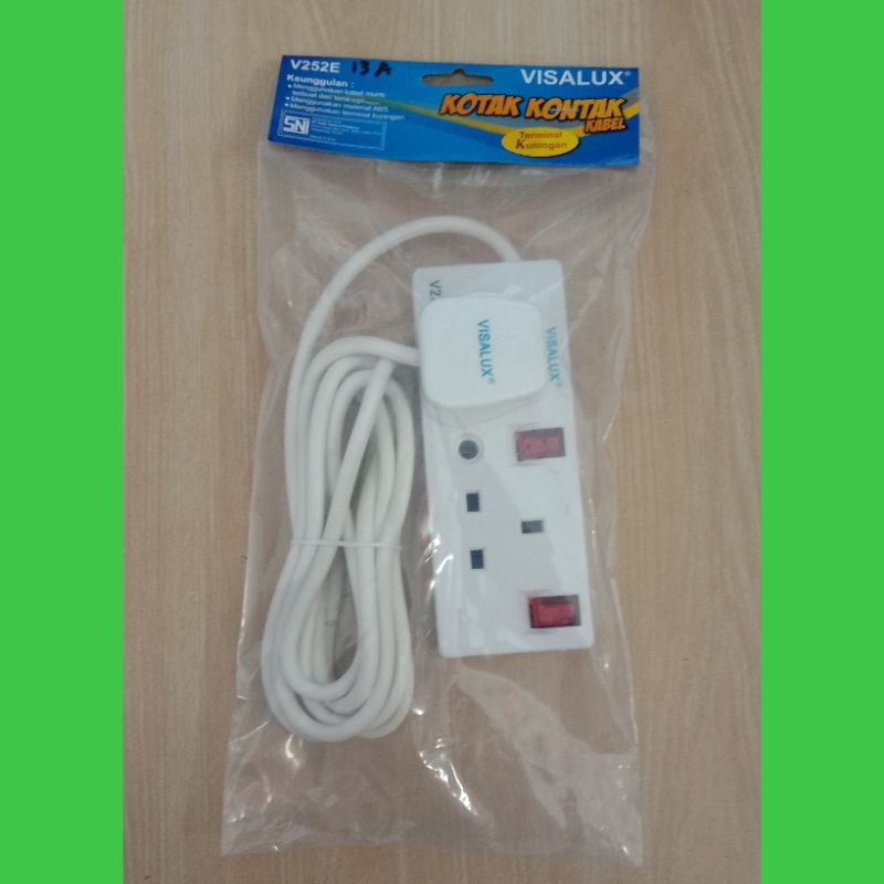 kotak kontak kabel visalux v252e / ext kabel listrik/cok papan listrik kabel 2,5meter 2lubang x 13A 