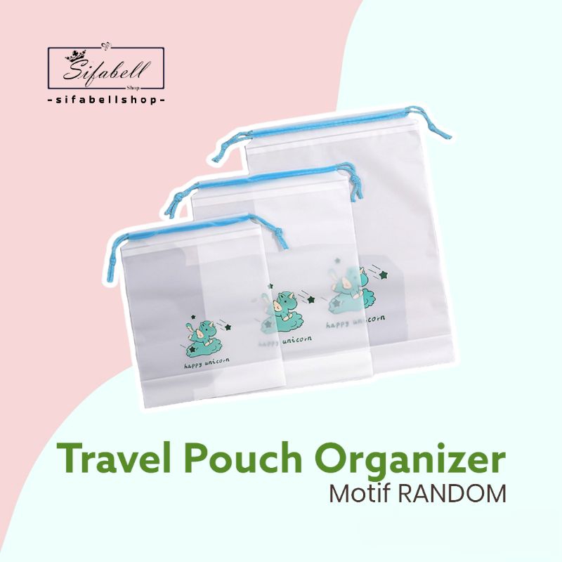 Travel Pouch Organizer Tas Serut Anti Air Tas Make Up Karakter Serbaguna