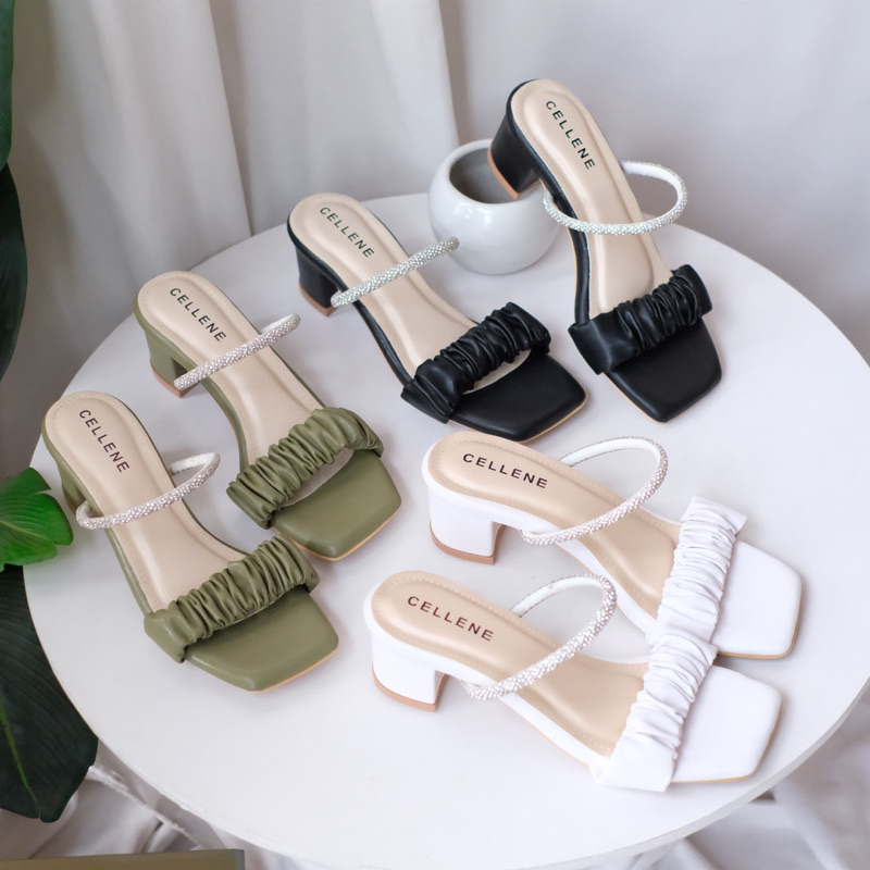 𝐂𝐄𝐋𝐋𝐄𝐍𝐄 Cassie Heels | heels wanita hak tahu 5cm heels block kerut