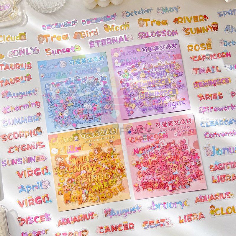 KIANDAA 40pcs Stiker Kosa Kata Inggris Vocabulary stickers huruf bulan hari