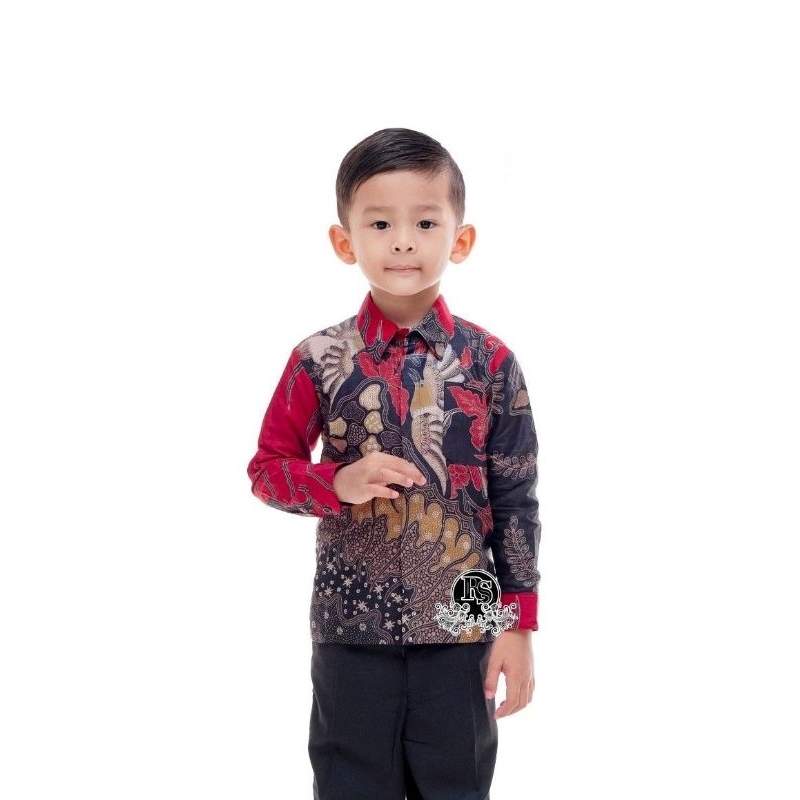 Kemeja Batik Anak Baju Seragam Keluarga Halus Katun Motif Manuk Tarung Merah Kids03 Produksi Pekalongan