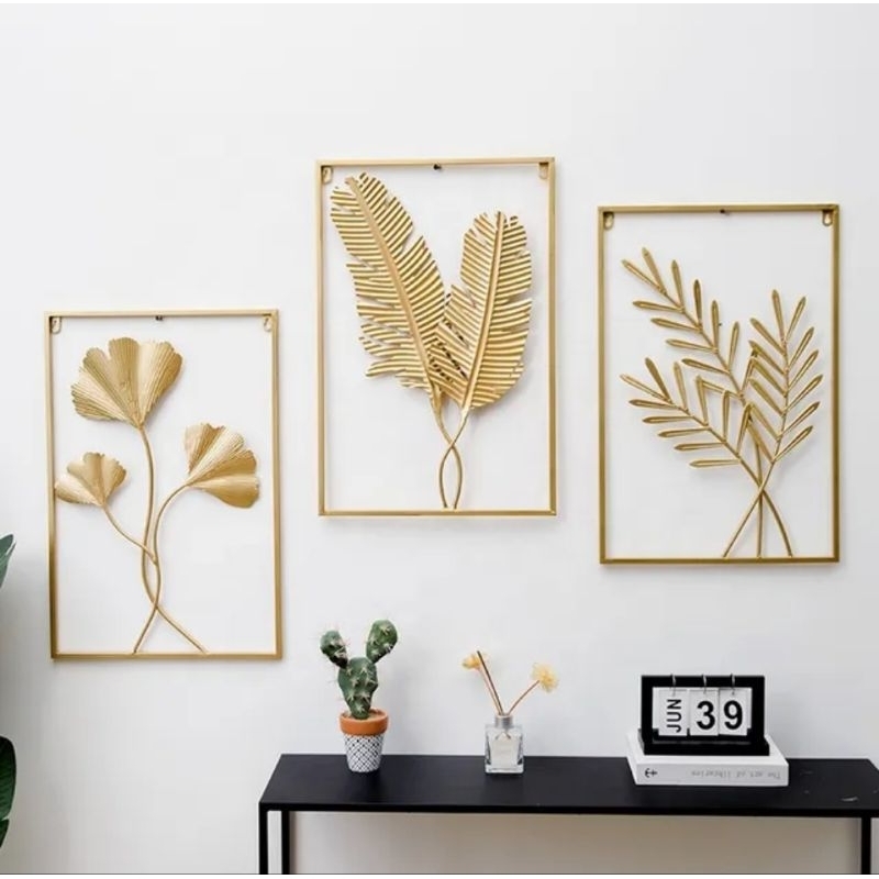 HIASAN DINDING EMAS GOLD DAUN DEKORASI RUMAH ESTETIK