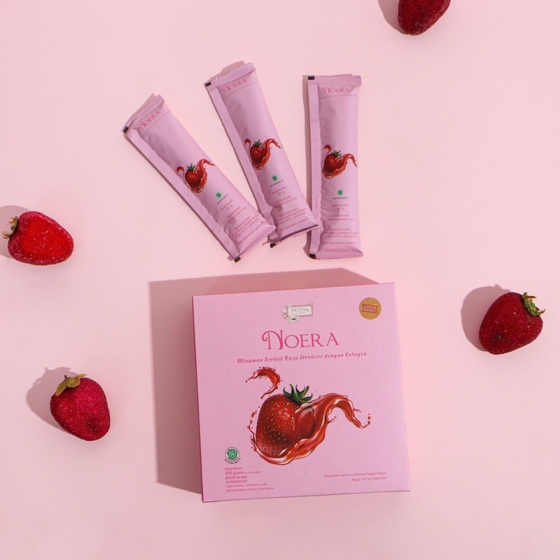 Noera Collagen 1 Box drink strawberry BPOM NOERA COLLAGEN minuman kolagen salmon dna birdnest and saffron extract pemutih kulit sehat 15 sachet kemasan baru