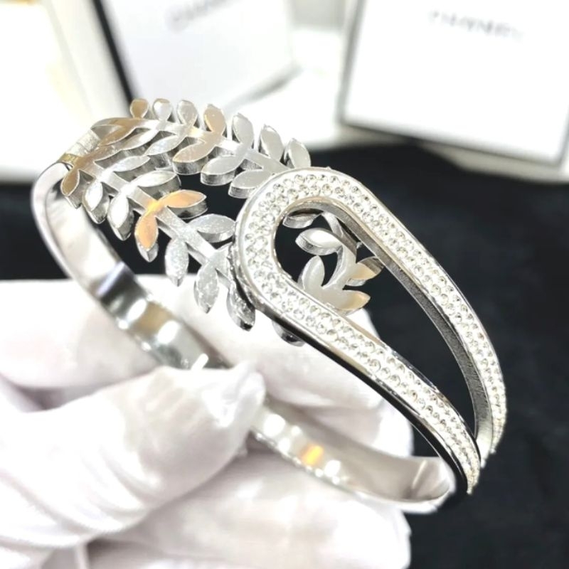 Gelang Titanium Asli Motif CH Premium Quality Anti karat anti alergi Stainless steel branded band Silver G004