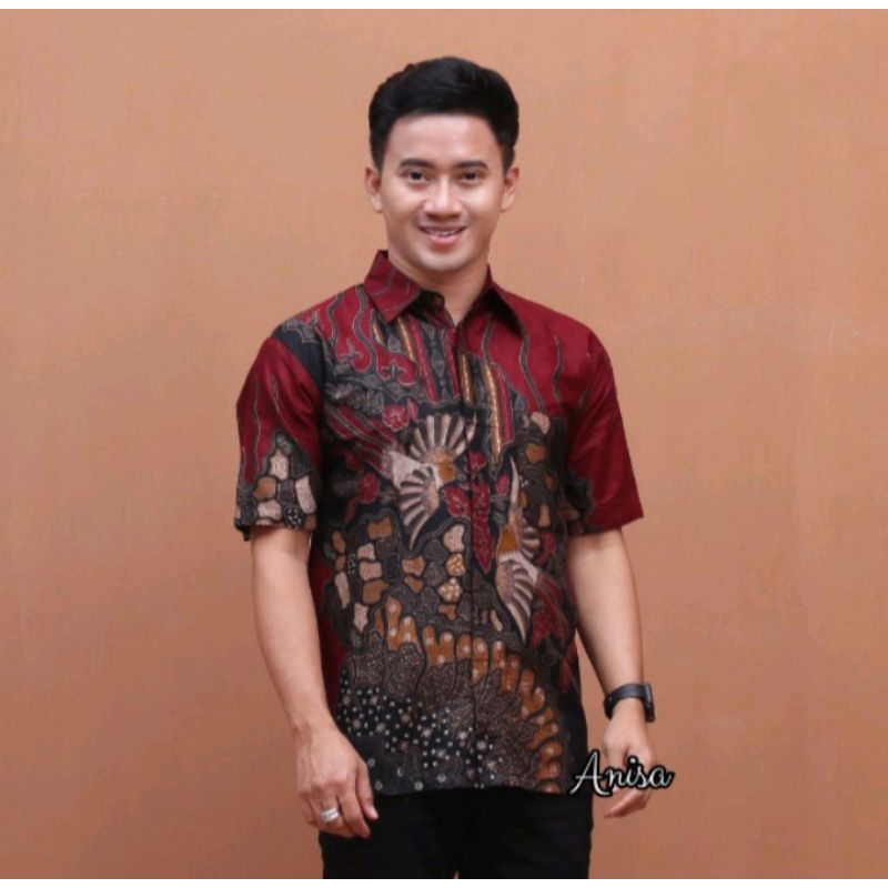 Baju batik modern lengan pendek termurah/kemeja batik motif kelalawar yang terlaris