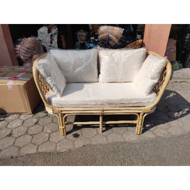 Sofa Bench Rotan 2 Seater Include Cushion / Sofa Rotan Minimalis