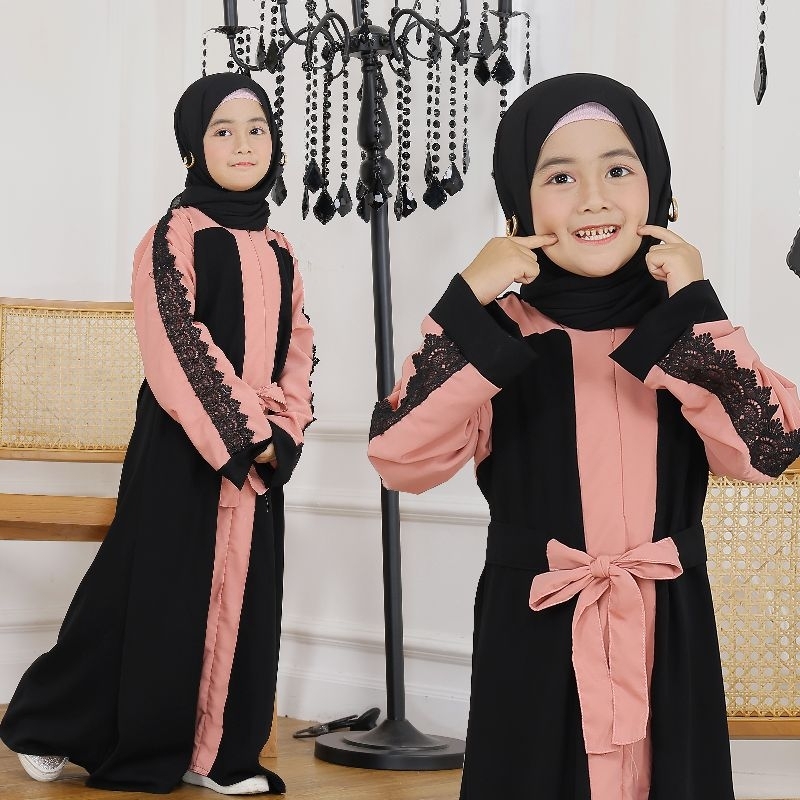 Gallery Exclusive Abaya Hitam Syari Gamis Bordir Turkey Anak Dubai Nura Pink
