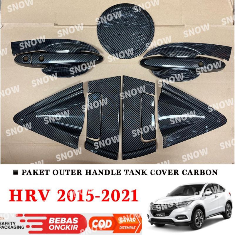 Paket Outer Handle Tank Cover Honda Hrv 2016 2018 2020 2021  Carbon Kilap Glossy