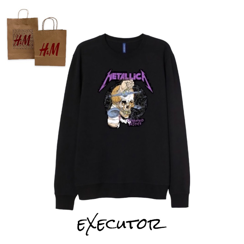 ( 8.8 ) Crewneck Sweatshirt H&amp;M Unisex Sablon Metalica Justice Damage, Flecee Katun Lembut Tebal, Free Papperbag