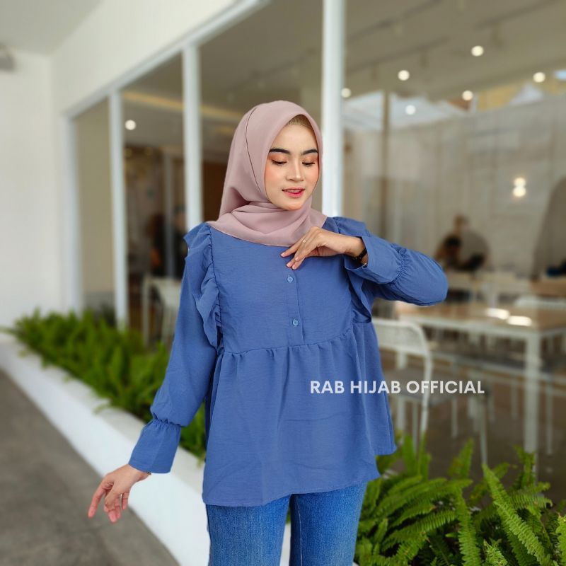 Enzi Blouse Atasan Kemeja Basic Polos Wanita Crinkle Airflow Premium