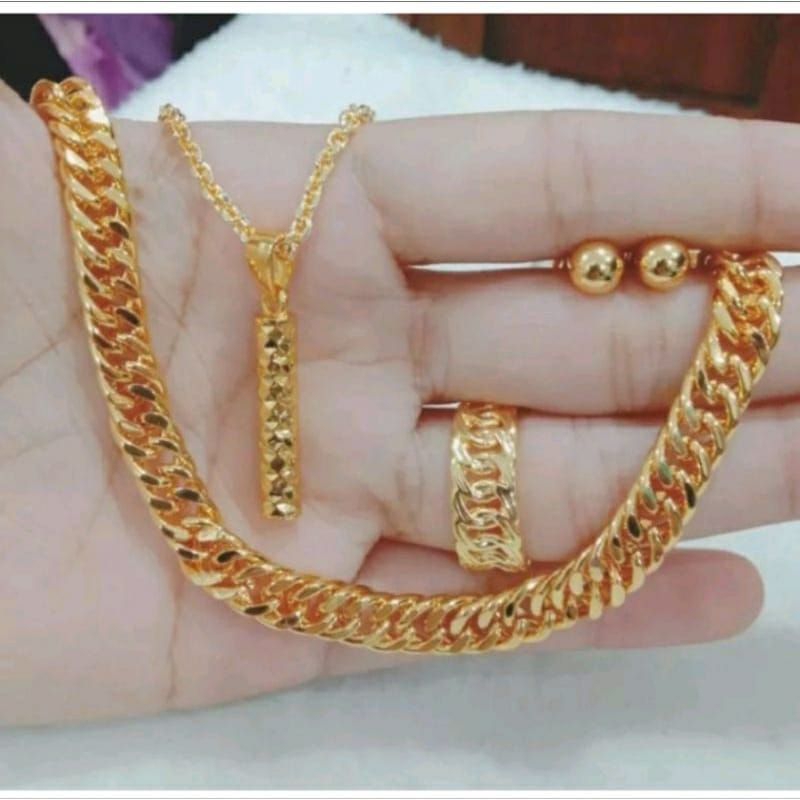 Set Perhiasan Kalung Nori , Gelang Rantai , Cincin Rantai , Anting Tusuk Bulat , Wanita Dewasa