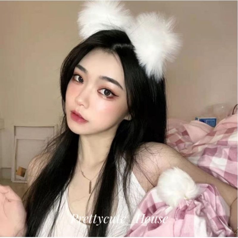 Furry Cat Ears Headband / Bando telinga furry bulu aksesoris wanita