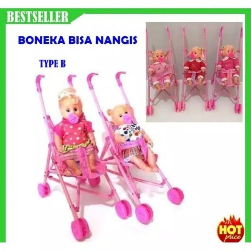 Mainan boneka stroller bayi nangis dorongan bayi nangis kereta boneka bayi