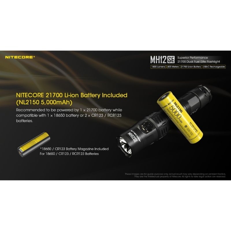 NITECORE Senter LED Compact Flashlight USB Rechargeable IP68 1800lm - MH12SE