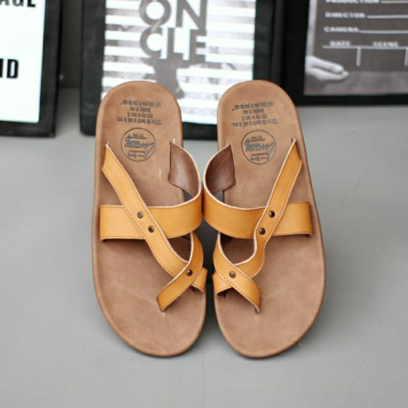 CEVANY WIROS Tan (KULIT ASLI) Sandal Kulit Pria Original Sendal Casual Full Leather