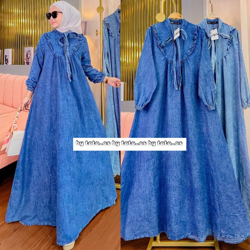 TATAOS BANGKOK ZARRA*** SABRINA MJS DRESS GAMIS TAG LABEL SOFT JEANS IMPORT COLLAR RIBBON PITA