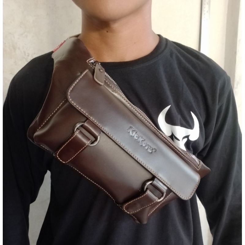 Tas Waistbag Classic Pria Kulit Sapi Asli Original