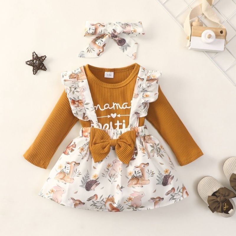 Dress bayi set Jumper Bayi Perempuan / Set Baju Bayi Baru Lahir / Dress Jumper Bandana Bayi Cewek / 