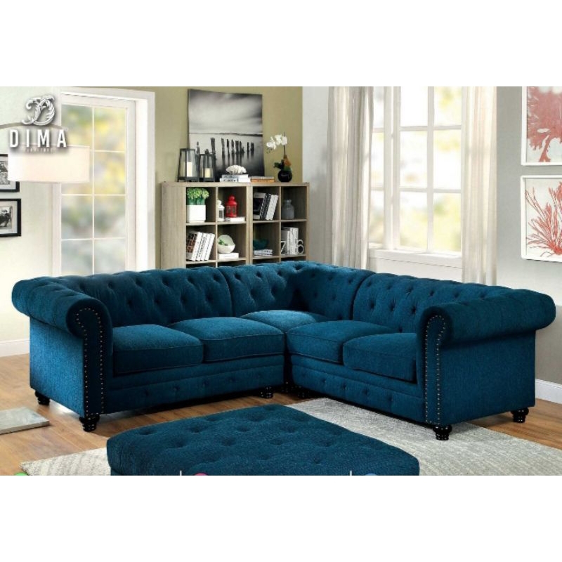 sofa ruang tamu sudut Chesterfield kancing
