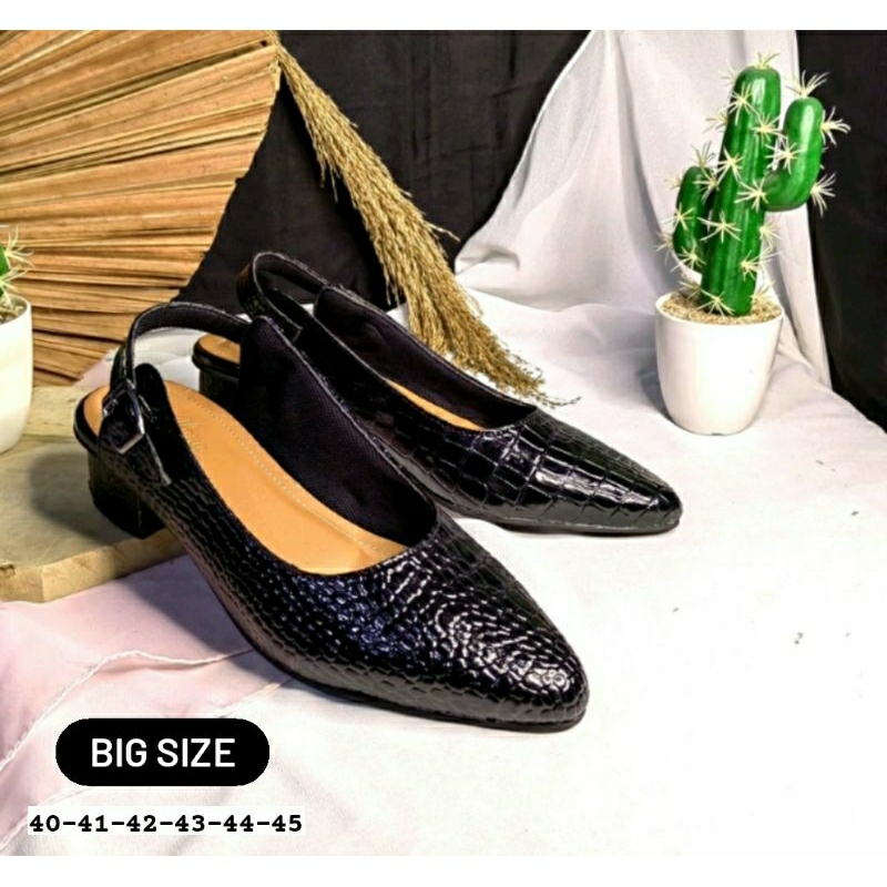 Sepatu Sendal Heels 3cm BIG SIZE 40-45 / Pantofel Slingback Kulit Hitam Wanita OXPORD Kulit Black PNS