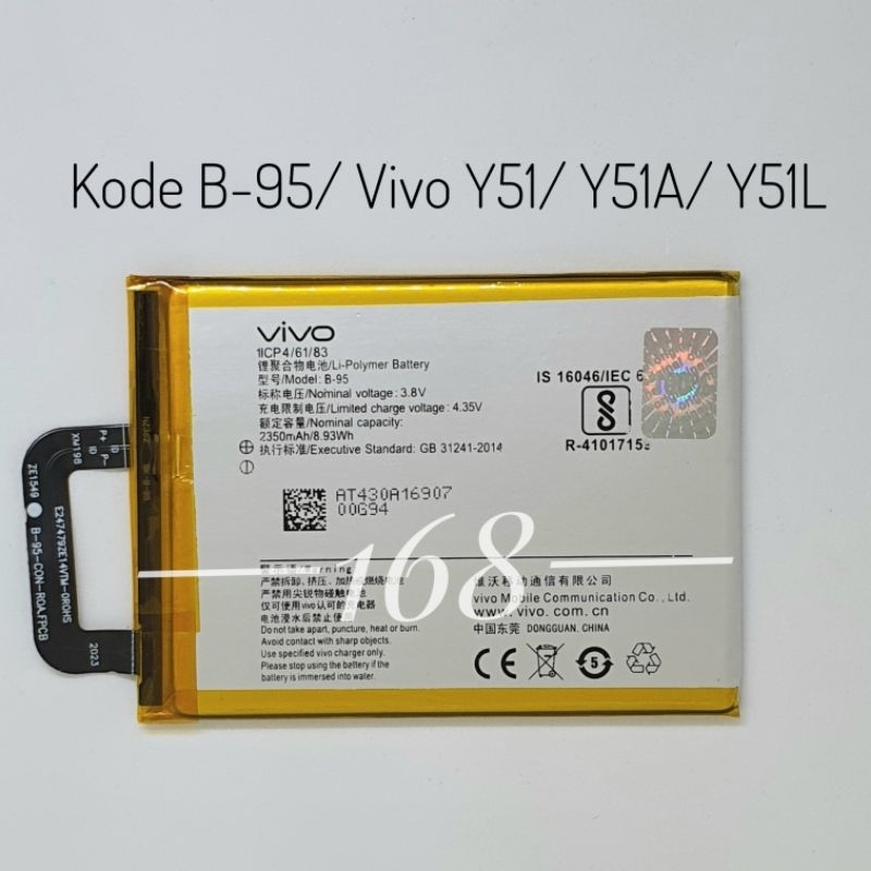 Baterai Batere Vivo Y51 Y51A Y51L Batre Vivo Kode B-95 B95 Original