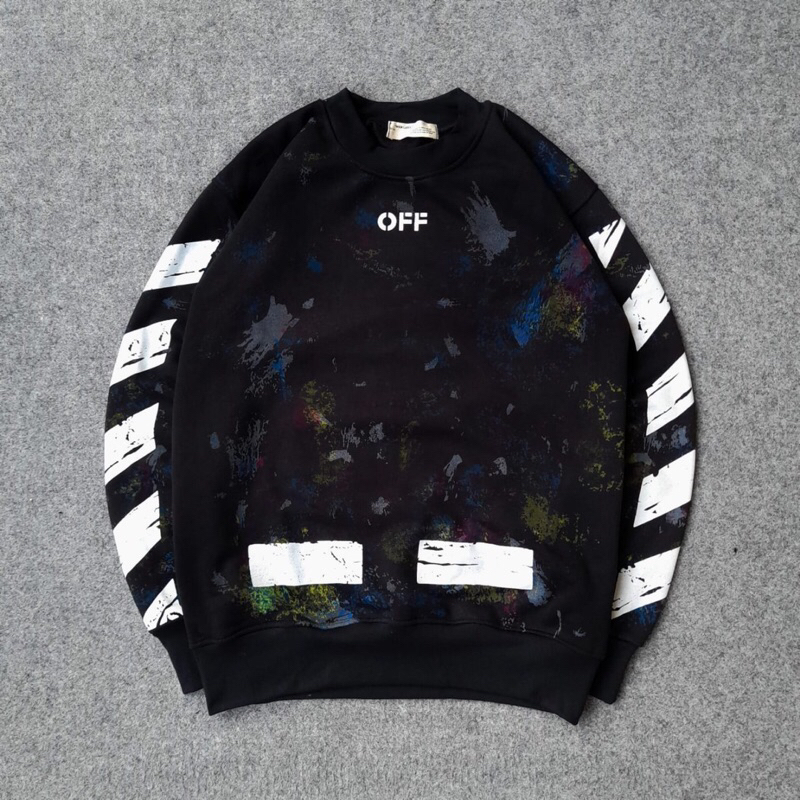 Crewneck Sweater Jaket OFF WHITE Galaxy Hitam Gradient Fulltag & Label