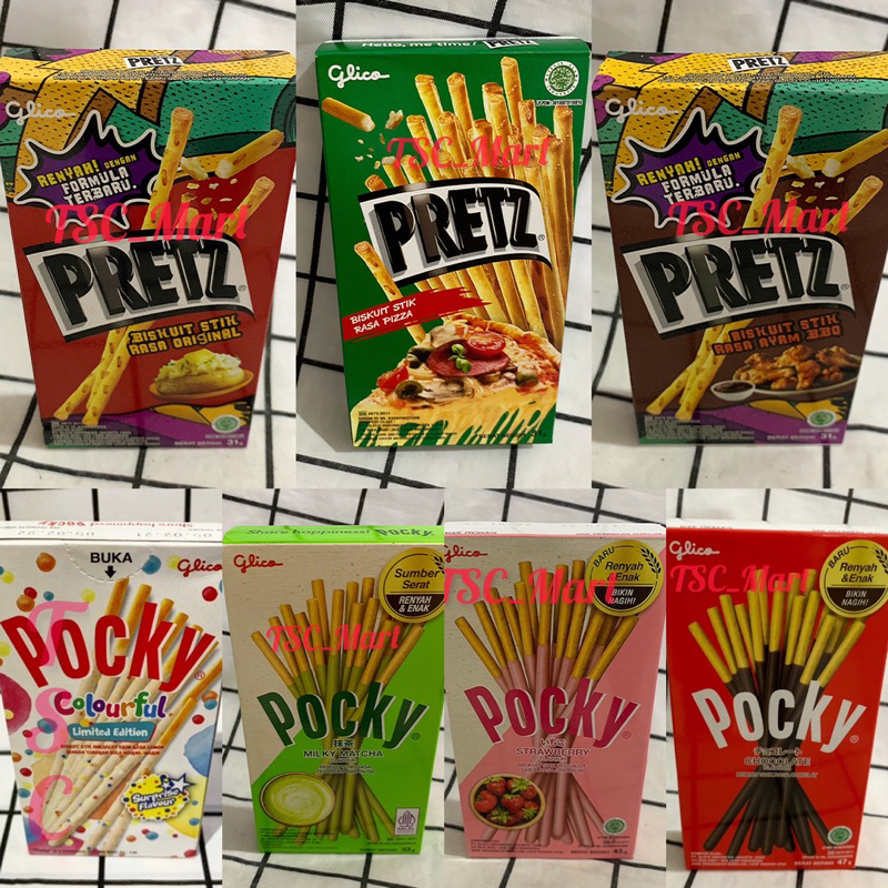 

Glico / Pocky / Colourful / Limited / Edition / Glico / Pocky / Strawberry / Flavour / cokelat / chocolate / Pretz / biskuit / stik / rasa / pizza / original / milky / matcha / teh / hijau / susu / ayam / bbq / barbeque / chicken