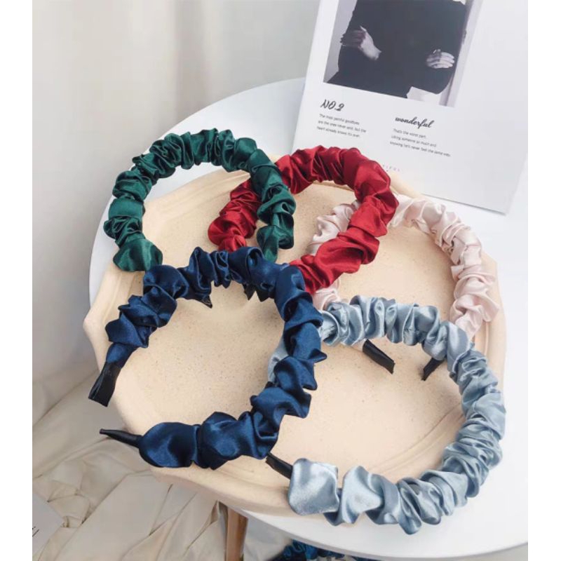 Bando Kerut Scrunchie Satin Silk Bando Nagita Lentur Bahan Scrunchie Model Korea / Bando Kerut Nagita