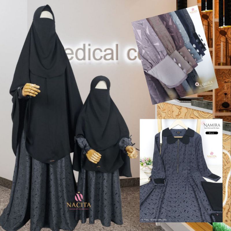 Namira Set Couple Gamis Syari Cadar Emboss by Nacita Rayon JC Cristal mix Najwa
