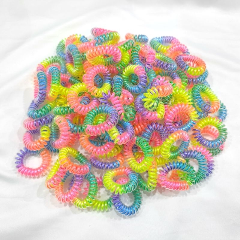 1 pc Karet Spiral Elastis Warna Rainbow