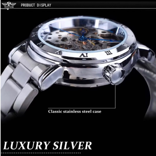 Winner Retro Luxury Silver Jam Tangan Wanita Mechanical