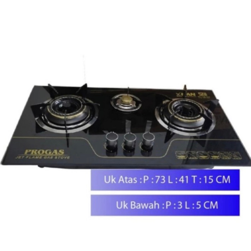 kompor gas tanam kaca 3 tungku progas SNI / kompor gas rumah mewah