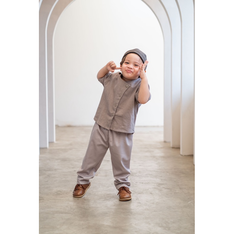 BOY ZAMORA SET - Setelan Baju Anak Koko Linen Ceinkle Muslim Kurta Bayi Baby Kids LakiCewe Cowo Katun Lucu Murah 1 2 3 4