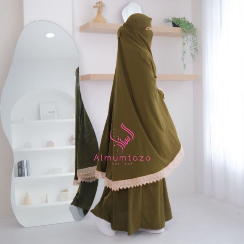 (khimar + rok) lu'lu set woolpeach luxury - Almumtaza Muslimah