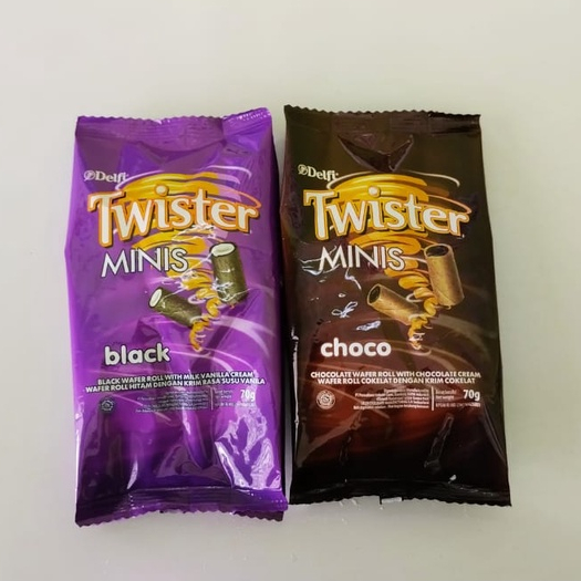 

TWISTER MINIS DELFI Rasa Black dan Choco Isi 70gram Wafer Roll