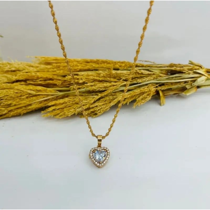 Kalung Melintir Liontin Love Permata Putih