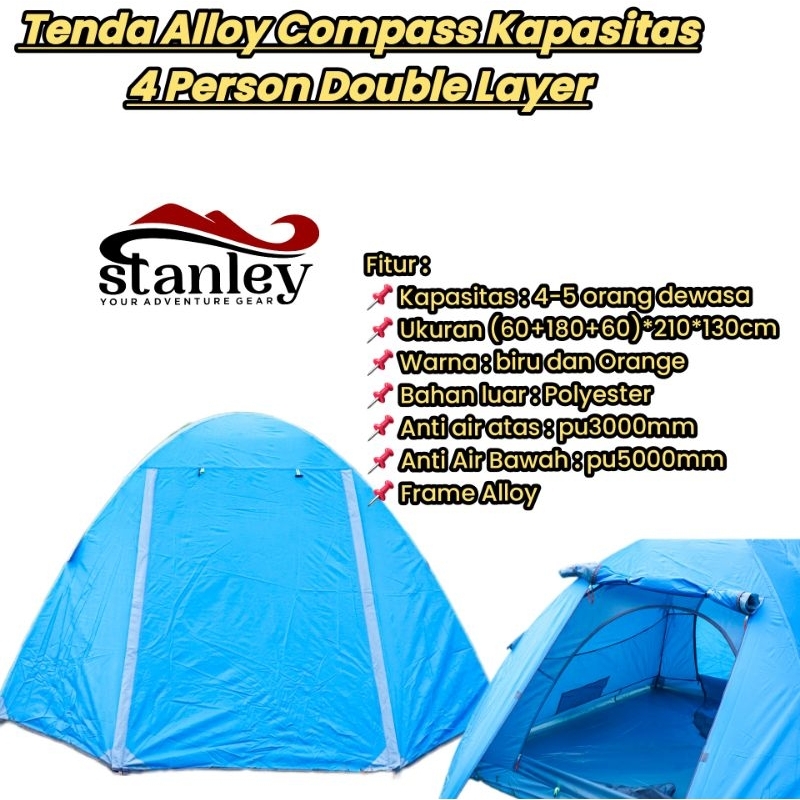 Tenda dome compass import kapasitas 4 - 5 orang dewasa double layer ultralight / tenda dua pintu /te