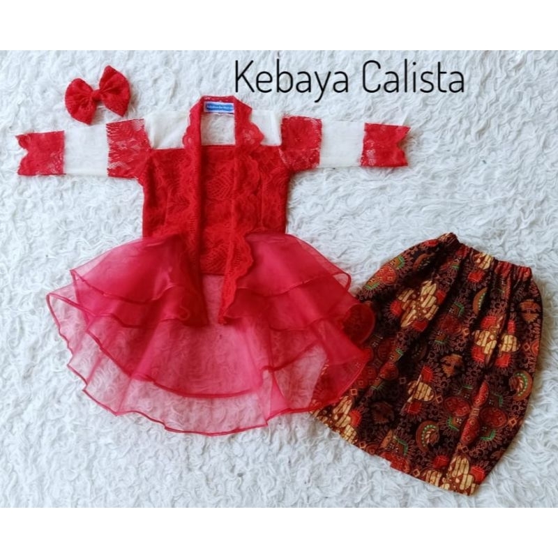 kebaya calista merah/kebaya anak terbaru/kebaya anak wisuda/kebaya anak modern/kebaya wisuda