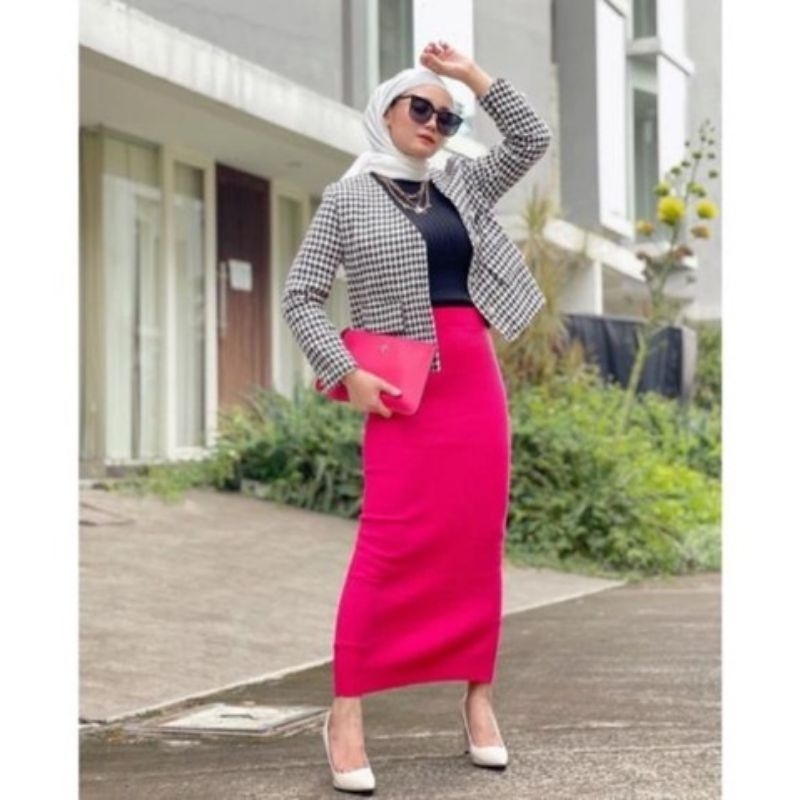 ROK SPAN RAJUT - KNIT MURAH POLOS WARNA HITAM BW PANJANG TEBAL ADEM MELAR GROSIR MAXI SKIRT ABG
