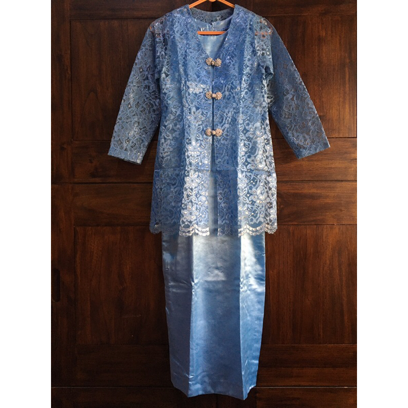 [PL] Set Inner Outer Dress Kebaya Anak Perempuan Biru
