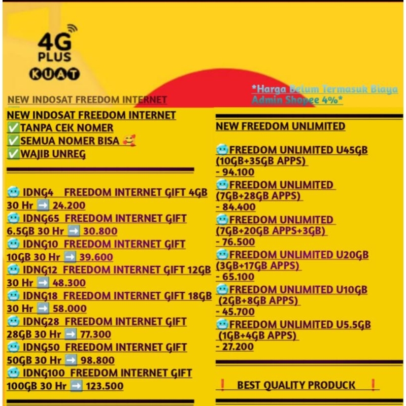 Promo Gift Freedom Internet Indosat | Full Kuota Utama 49GB 42GB 39GB 26GB 32GB