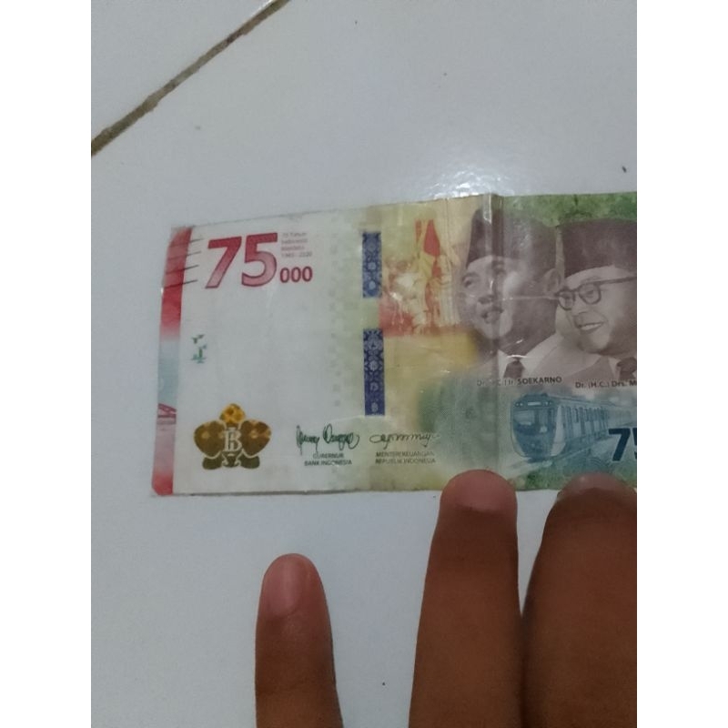 uang pecahan 75rb asli