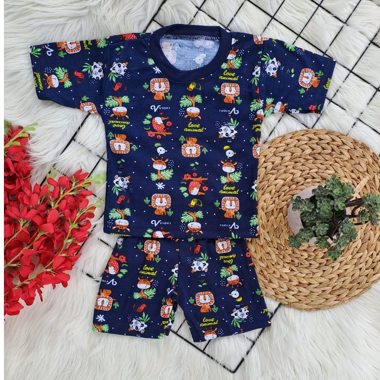 stelan baju bayi laki laki perempuan lucu murah motif PRINTING VIORI PENDEK 3 bulan sampai 3-4 tahun