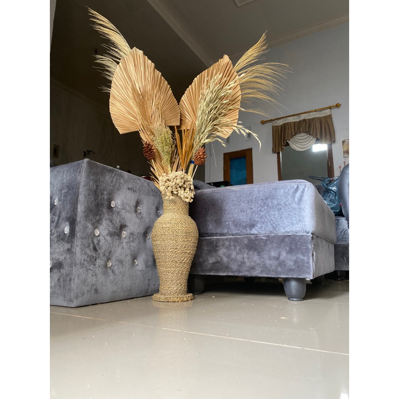 Paket Dekorasi Rustic dan Pot/Bunga Kering/Daun Palem Kering/Dekorasi Kamar/Dekorasi Rumah/Pampas