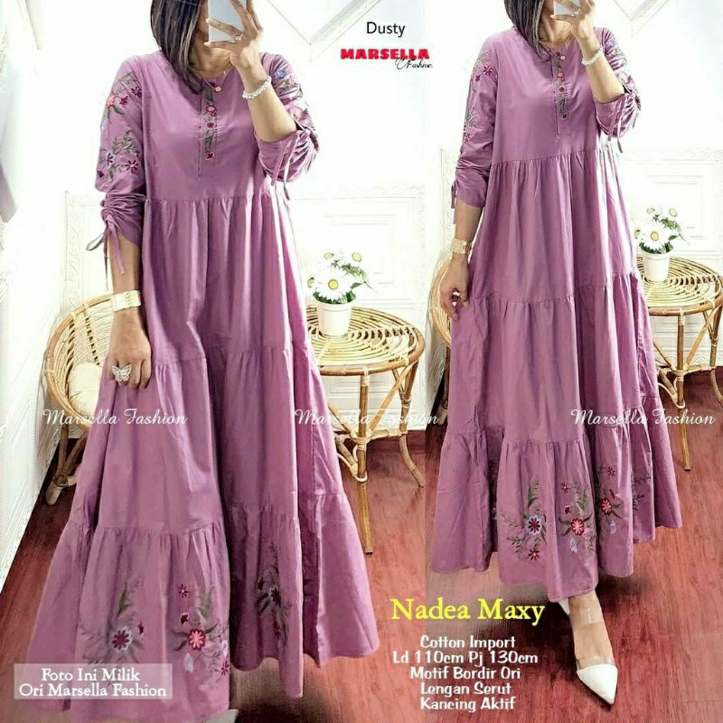 Nadea Maxy, GAMIS WANITA MUSLIM CANTIK MODIS FIT XXL LD 110 BAHAN KATUN IMPORT MIX BORDIR KANCING BUSUI TERMURAH TERLARIS OOTD KEKINIAN