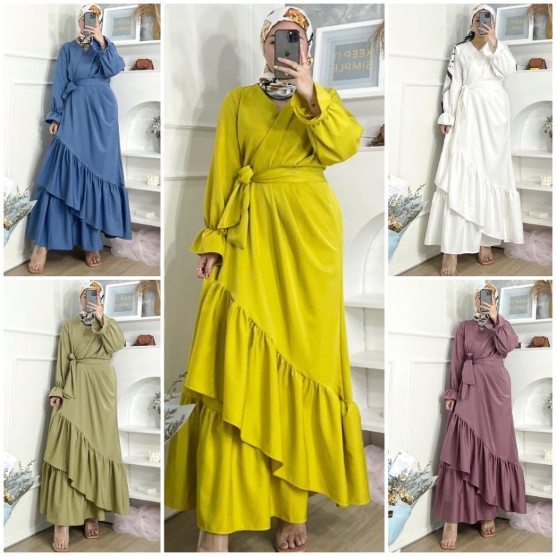 ♡ PREMIUM ♡ ORIGINAL ! YUNITA GAMIS DRAPPERY ASYMMETRIC BOTTOM RUFFLE MAXI DRESS ( HIJAB FRIENDLY )